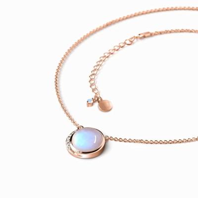 China Wholesale Romantic Rose Gold Plated Jewelry Chain 925 Sterling Silver Round Moonstone Pendant Necklace Included for sale