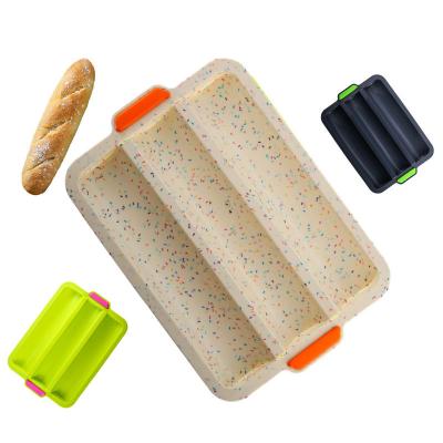 China Sustainable Food Grade 3 Cavities Household Making Baguette Mold Silicone Pan Bakeware Nonstick French Bread Sandwich Cake Baking Mold for sale