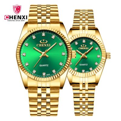 China CHENXI 004A Crystal Diamond Gold Fashion Couple Wristwatches Water Resistant Man Women Watch for sale