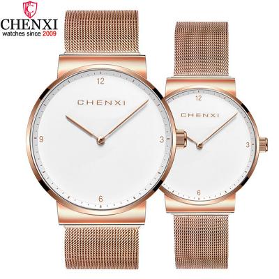 China Water Resistant Chenxi 8202 Minimalist Quartz Wristwatches For Couples Watches Stainless Steel Mesh Strap Analog Luxury Chenxi Couples for sale