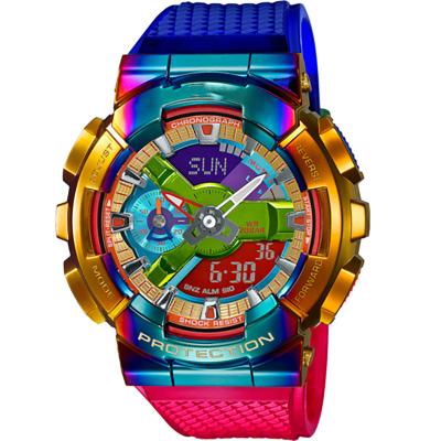 China Hot Sale Unisex Rainbow Metal Covered Silicone Band Analog-Digital Watch for sale