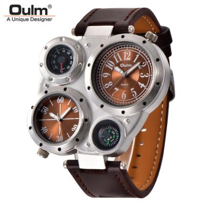 China Unique Designer Luxury Brand Men Compass Heart Rate Monitor Oulm 9415 Decorated Thermometer Sport Watches Two Time Zone Men Wrist Watch for sale