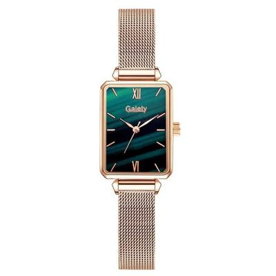 China Women's Joy Brand Women's Watches Shape Square Ladies Quartz Watch Strap Set Green Dial Simple Rose Gold Mesh Luxury Women's Watches for sale