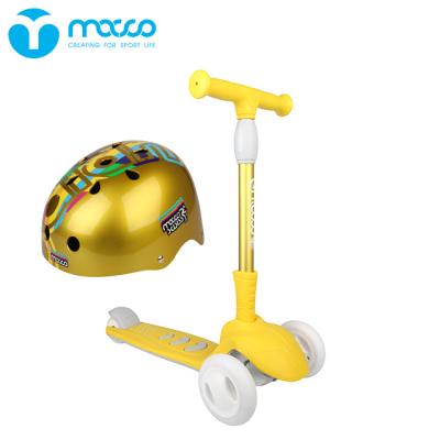 China High Quality Child PP Plastic Kids Scooter With Wheel Ice Flash Yellow With K9 Helmet for sale