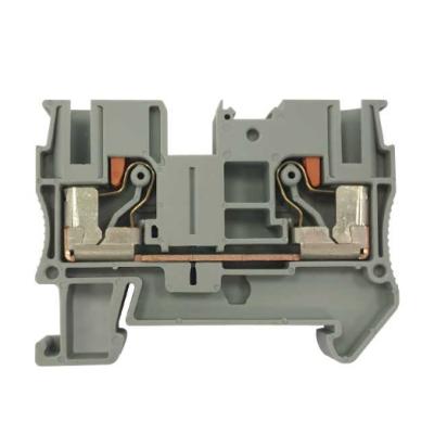 China PA66 Double Layer PT2.5-6 Din Rail Push Feed Spring Through Terminal Block for sale