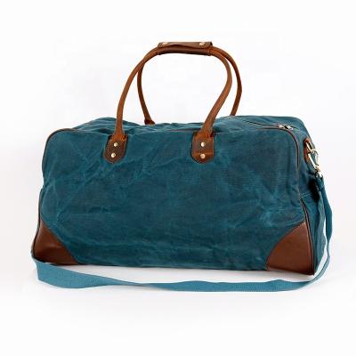 China Durable Custom Vintage Waxed Canvas Genuine Leather Mens Weekender Bag Travel Duffel Bag for sale