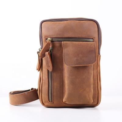 China CHANGRONG Shoulder Strap/Adjustable Zipper Closure/Handcrafted/Genuine Leather Custom Personalized Genuine Leather Men Trunk Sling Bag for sale