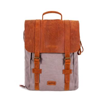 China CHANGRONG Durable Custom Vintage Water Resistant Canvas Leather School Travel Backpack for sale