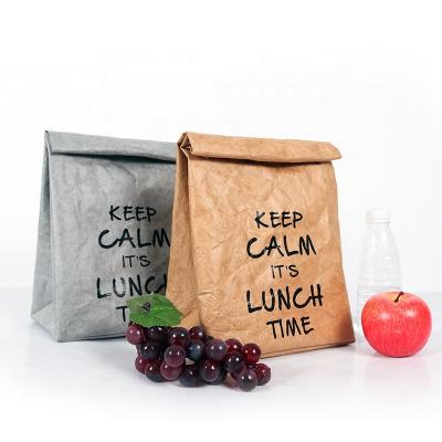 China Custom Eco Friendly Waterproof Ladies Insulated Eco Recycled Reusable Brown Tyvek Paper Lunch Bag for sale