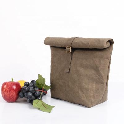 China Waterproof Custom Brown Washable Insulated Kraft Paper Lunch Cooler Bag for sale