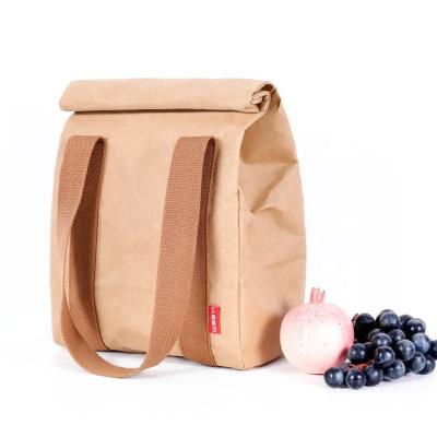 China Custom Waterproof Washable Brown Insulated Kraft Paper Cooler Lunch Bag for sale