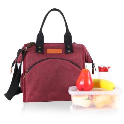 China Waterproof Custom Work Picnic Removable Shoulder Strap Waxed Insulated Large Canvas Food Cooler Bag for sale