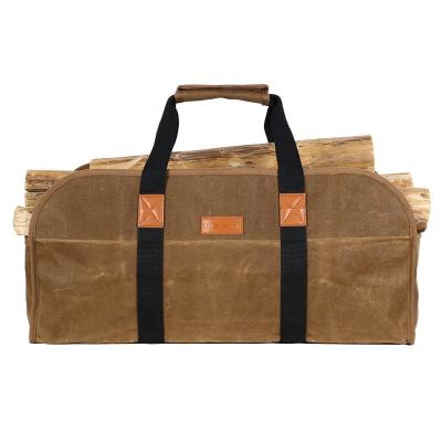 China Custom Made Scratch-Resistant Waxed Wood Stand Durable CHANGRONG Canvas Fireplace Tote Bag for sale