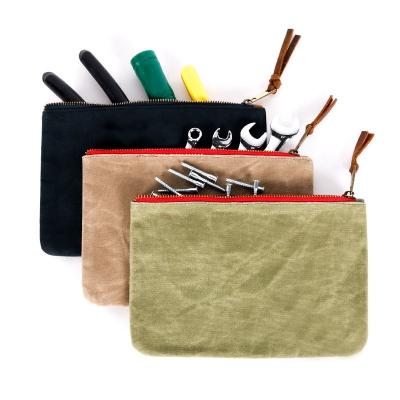 China CHANGRONG Custom Sturdy Heavy Duty Waterproof Canvas Pencil Bag Document Pockets Zipper Waxed Case for sale