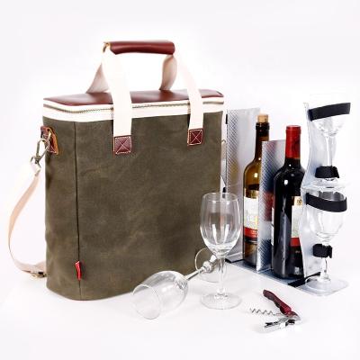 China CHANGRONG Custom Waterproof Cotton Shoulder Padded 2 Bottle Insulated Wine Carrier Tote Travel Ice Wine Cooler Leather Bag for sale