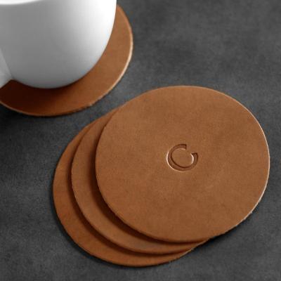 China Stocked CHANGRONG Custom High Quality Gifts Engraved Logo Genuine Leather Coaster Set for sale