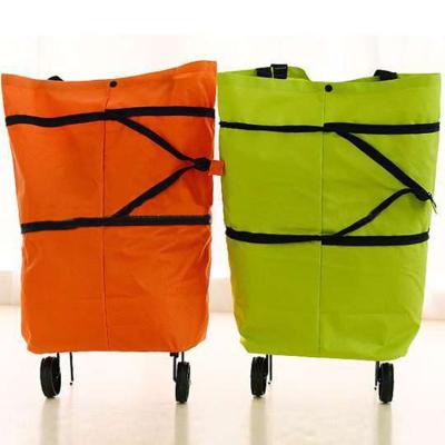 China 3 Way Market Foldable Portable Polyester Wheeled Trolley Shopping Bag Large For Women for sale