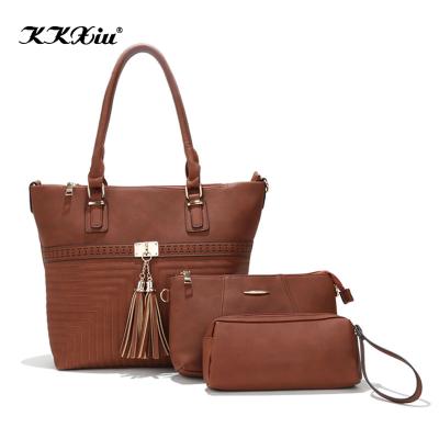 China Fashion New Yiwu Ladies Bag Manufacturer PU Leather Shoulder Handbag 3 In 1 Pack Women Bag Set for sale