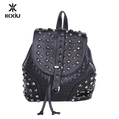 China Black Smart Anti-theft Backpack Fashion PU Leather Backpack For Women With Rivets for sale