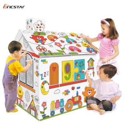 China Educational Toy Bricstar Educational Puzzles for Kids Diy Doodle Baby House 3d Paper Cardboard Coloring Puzzle, with Light and Music for sale