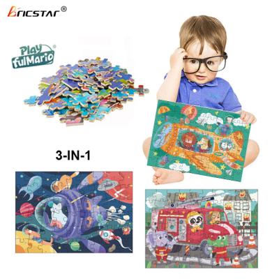 China Exercise the ability of observation and logical thinking. Bricstar Kids Educational Puzzle Toys 3 in-1Cartoon Animal Jigsaw Puzzle for sale