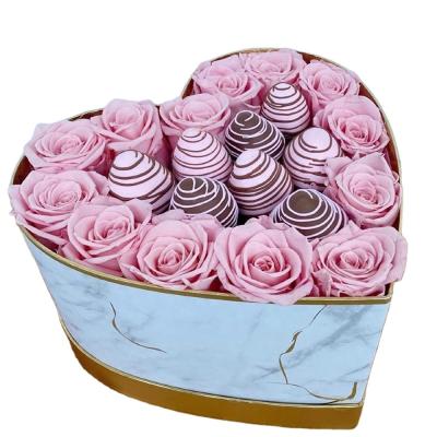 China Handmade customize empty heart-shaped flower hat box preserved flowers arrangement paper artificial flower boquet luxury gift box for sale