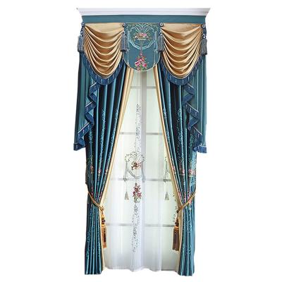 China Decoration + Full Large Silk Cotton Embroidered Flower Satin Fabric Living Room Dining Room Bedroom Light Shading Finished Curtain for sale