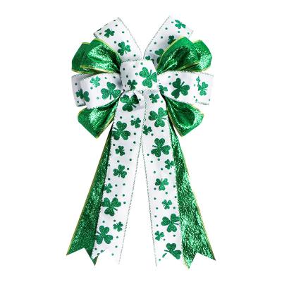 China Ireland Style Glitter Ribbon Bow for Festivals in 29cm*53cm Size Green and White for sale