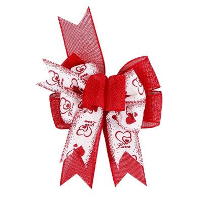 China 2024 Big Ribbon Bows with Wire Edge Heart Printed Bow Valentine's Decoration Handmade for sale