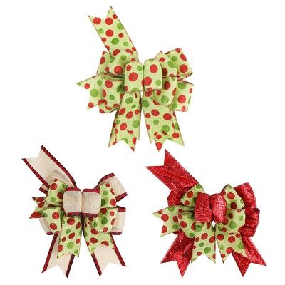 China Holiday Bows 2024 Big Burlap Ribbon Double Layer Bows with Wire Edge Ribbons Printed Bow for sale