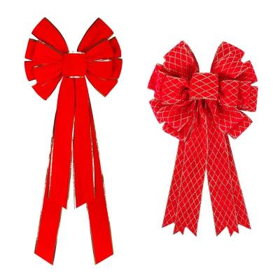 China Grote rode fluwelen kerstband boog voor vakantie decoratie 28cm * 75cm of op maat Te koop