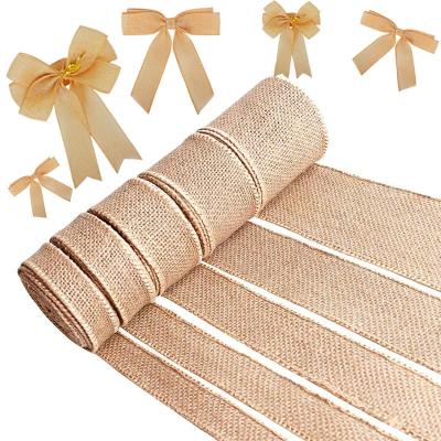 China Patroon SOLID COLOR Natuurlijk jute stoffen lint Draadvormig Boorlap lint rollen voor DIY decoratie Te koop