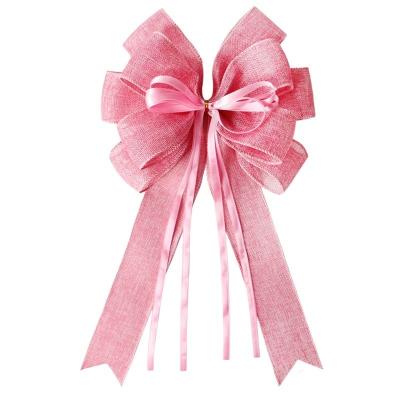 China Christmas Decoration Burlap Bows Burlap Ribbons 63MM Wired Ribbons Yellow and Pink for sale