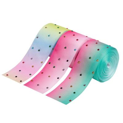 China Solid Rhinestone Design 38mm Grosgrain Ribbon with Printed Pattern in 18 Colors or Custom for sale