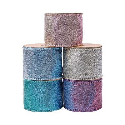 China Sustainable 2.5 Inch 2023 Fine Glitter Gradient Burlap Ribbon Perfect for Celebrations for sale