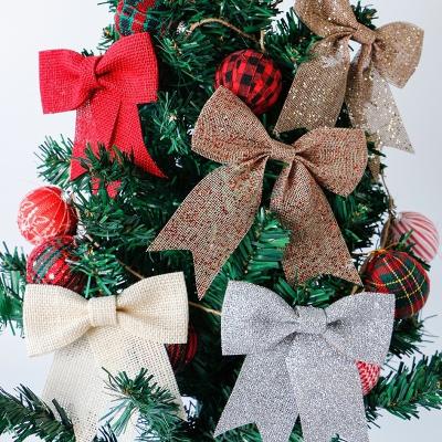 China MSD Handmade 12cm Natural Hemp Holiday Bow Twist Tie Bows for Christmas Three Decoration for sale