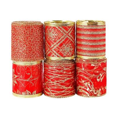 China Sample Free Wired Edge Organza Ribbon With Sequins Christmas Ribbon Merry Christmas for sale