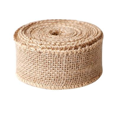 China Christmas Occasion Burlap Fabric Wired Ribbon 100% Natural Jute Crafts Ribbon 25mm for sale