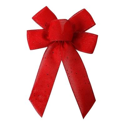 China Handmade burlap ribbon bow for creating festive and beautiful Christmas wreaths for sale