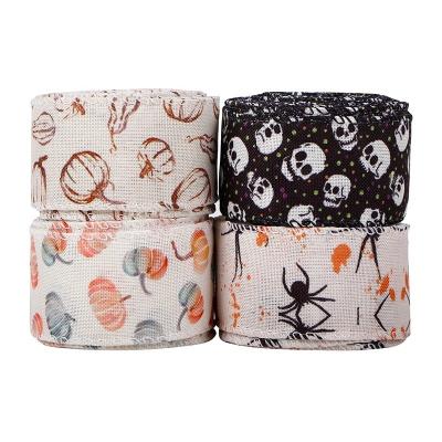 China Autumn Fall Wired Fabric Ribbon for Craft Wrapping Recycled Burlap Polyester Fall Day for sale