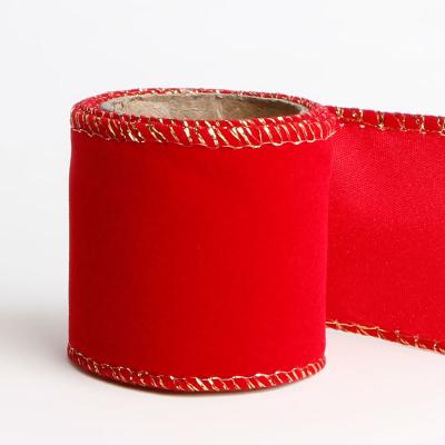 China Free Sample 100% Polyester 60mm Custom Red Velvet Christmas Ribbon Decoration for sale