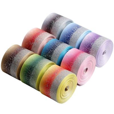 Cina 38mm Puff Sliver Gradient Glitter Grosgrain Ribbon con stampa a trasferimento di calore in vendita