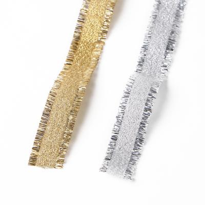 China 25mm Gold and Silver Fringe Glitter Ribbon The Perfect Finishing Touch for Christmas for sale