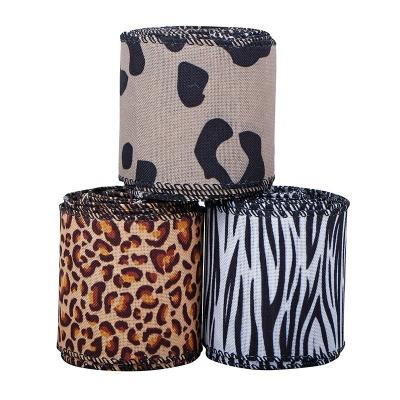 China Zebra Leopard Printed Wired Ribbon Animal Pattern Fabric Burlap Ribbon for Home Decor 2.5 Inch for sale