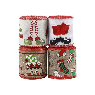 China 2.5 Inch Burlap Christmas Wired Edge Ribbon for Sustainable DIY Xmas Design Decorations for sale