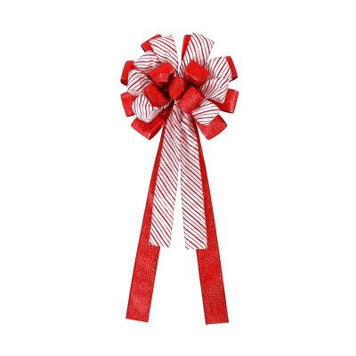 China Wired Edge Burlap Ribbon Printed Red And White Christmas Ribbon Bow For Merry Christmas for sale