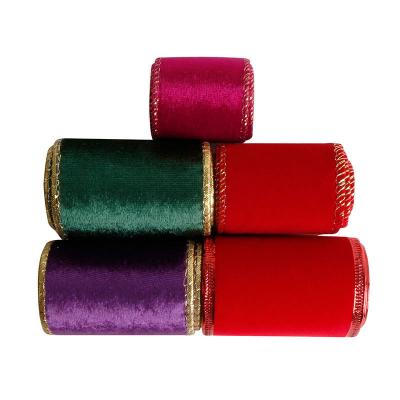 China Green Red Velvet Wired Ribbon for RIBBONS Solid Color Pattern in Design for sale