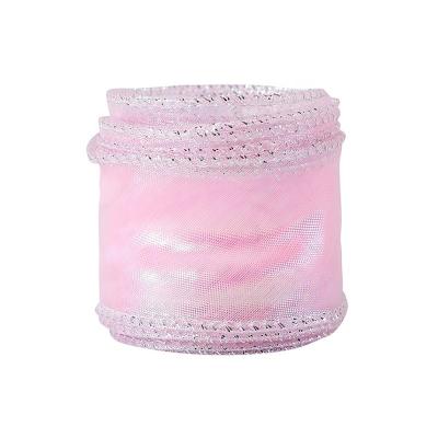 China MSD lint Roze draadrand Organza lint in 40mm Custom Made Design voor cadeauverpakking Te koop