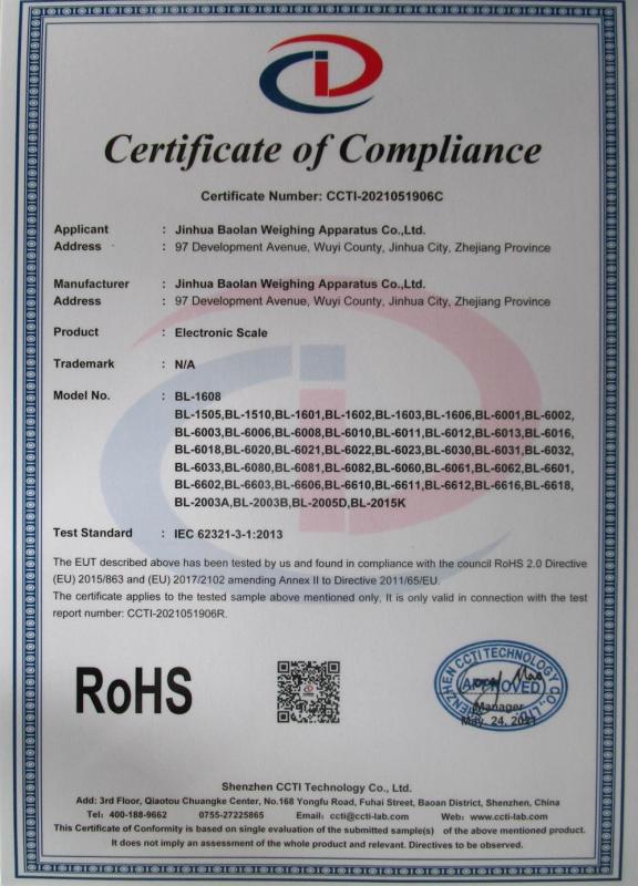 RoHS - Jinhua Baolan Weighing Apparatus Co., Ltd.