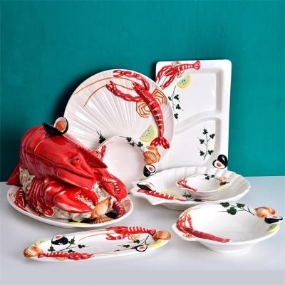 China Lobster Decoration Porcelain Stoneware Dinnerware Rustic Rustic Lobster Dishes Oval Decoration Lobster Dishes and Dinnerware Set Set for sale